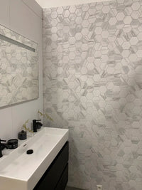 Carrara Weiss Grau Marmor Optik Porzellan Mosaik