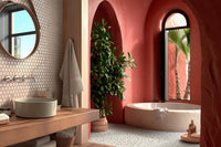 Badezimmer Beige Glanz Hexagon Porzellan Mosaik