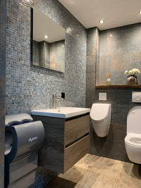 Badezimmer Grau Blau Ader Quadrat Glas Mosaik Fliese