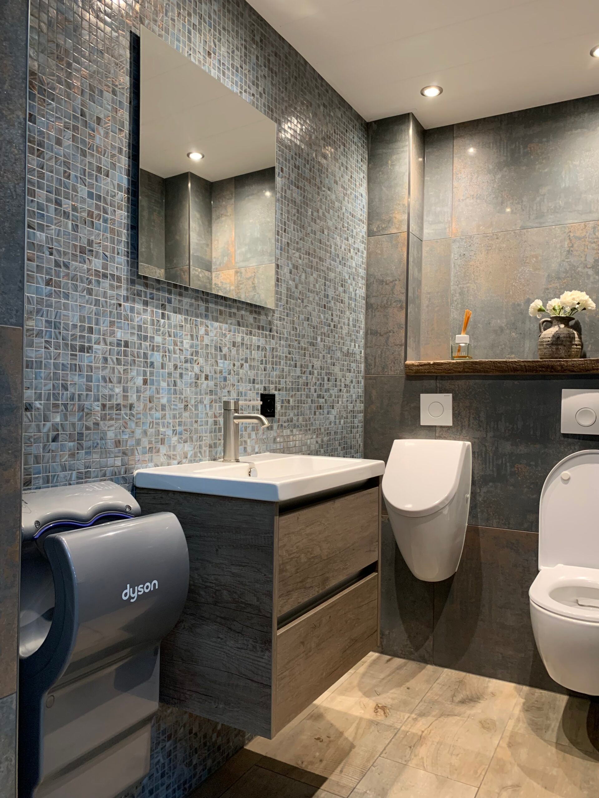 Badezimmer Grau Blau Ader Quadrat Glas Mosaik Fliese