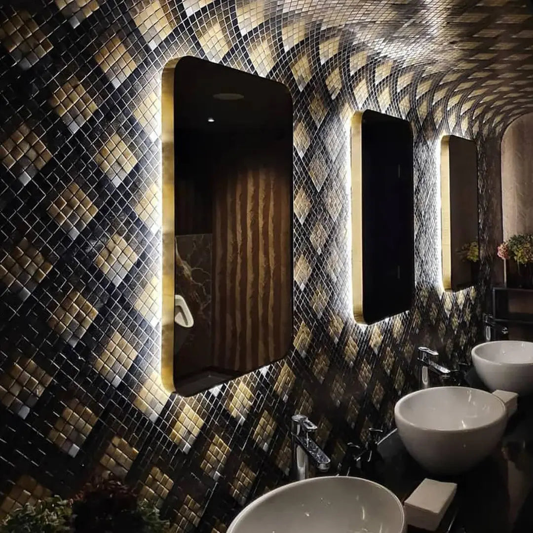 Beige Grau Körnig Quadrat Glas Mosaik Fliese Badezimmer Design