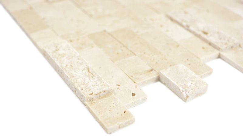 Beige Ziegel Marmor 3D Mosaikfliese Selbstklebend Quarz