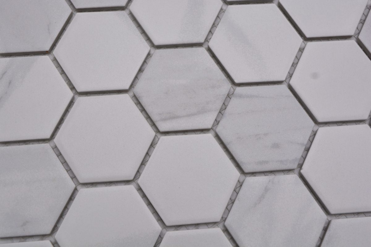 Bern Hexagon Keramik Mosaikfliese Weiss Plättli