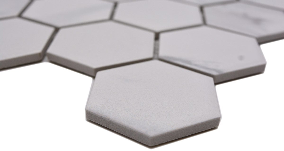 Bern Hexagon Keramik Mosaikfliese Weiss Sechseck