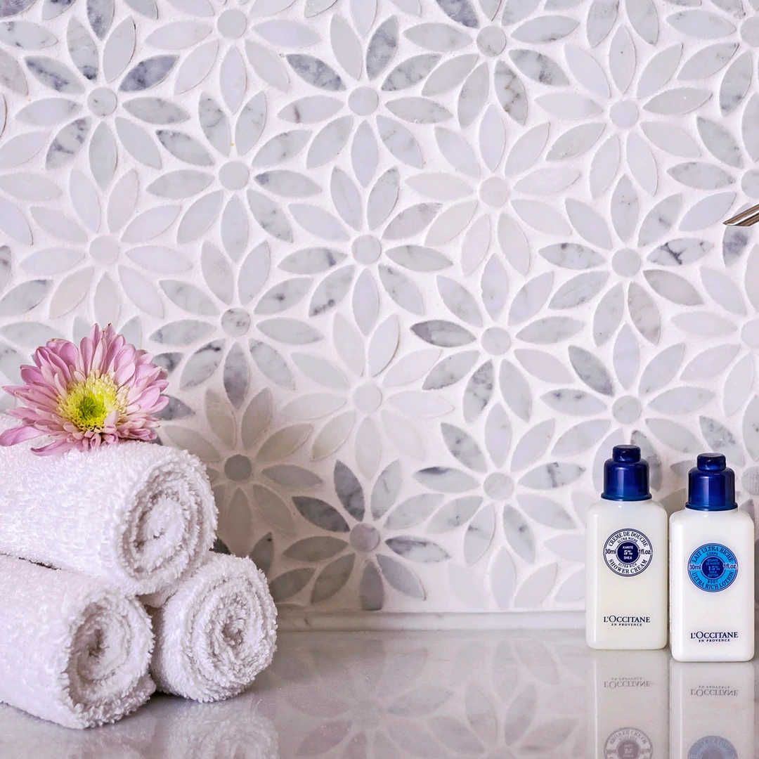Blumen Marmor Fliese Badezimmer Küche Bodenfliesen Dekor Carrara weis