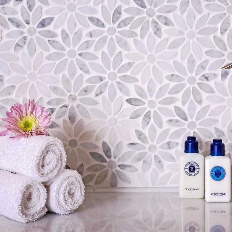 Blumen Marmor Fliese Badezimmer Küche Bodenfliesen Dekor Carrara weis