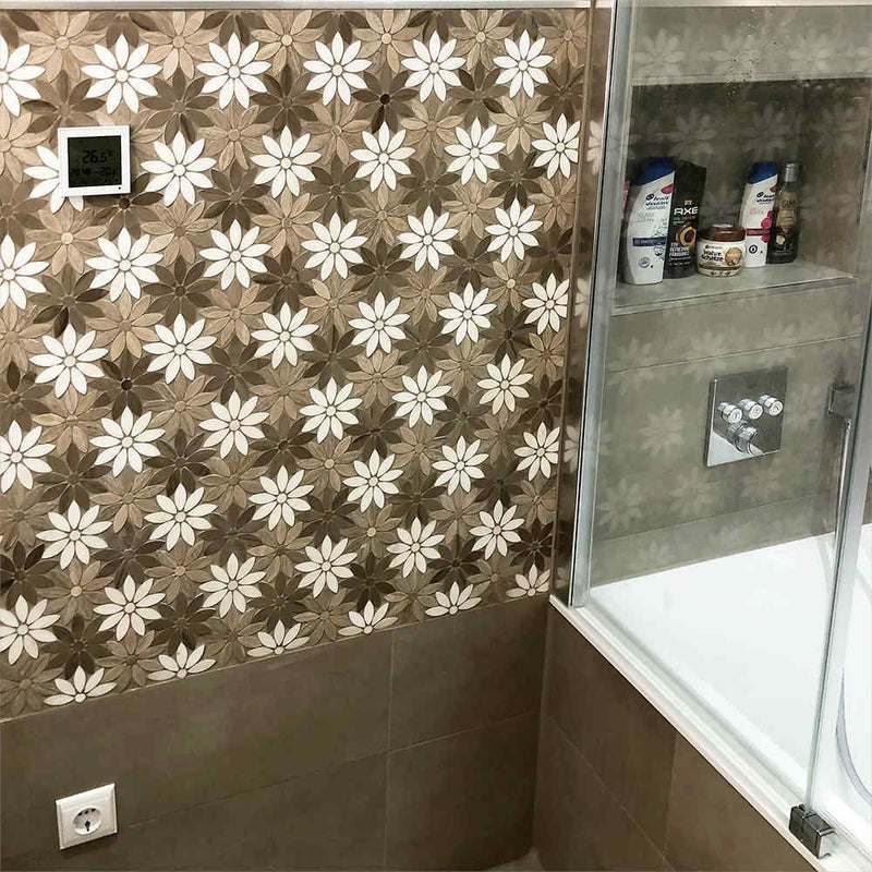 Blumen Marmor Fliese Badezimmer Küche Bodenfliesen Dekor weis Bronze Mosaik