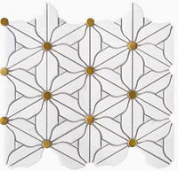 Blumen Marmor Muster in Weiss mit Gold Mitte Mosaik Fliese Schweiz