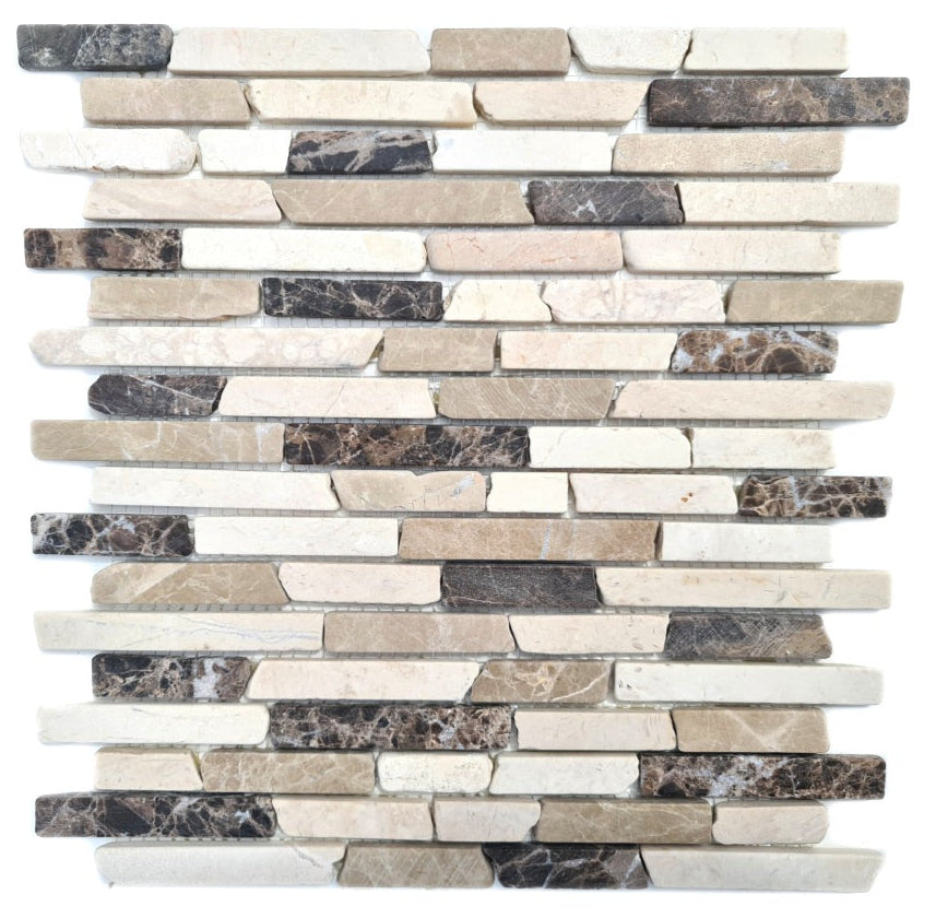 Braun Beige Brick Marmor Mauerverbandoptik Mosaikfliese