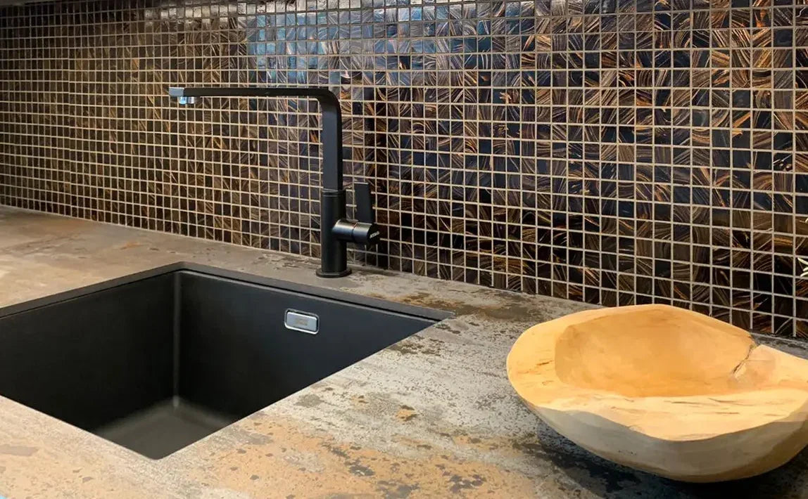 Braun Gold Ader Quadrat Glas Mosaik Rückwandfliese