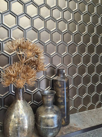 Bronze Metall Porzellan Hexagon Mosaikfliese Wand Deko Innendesign