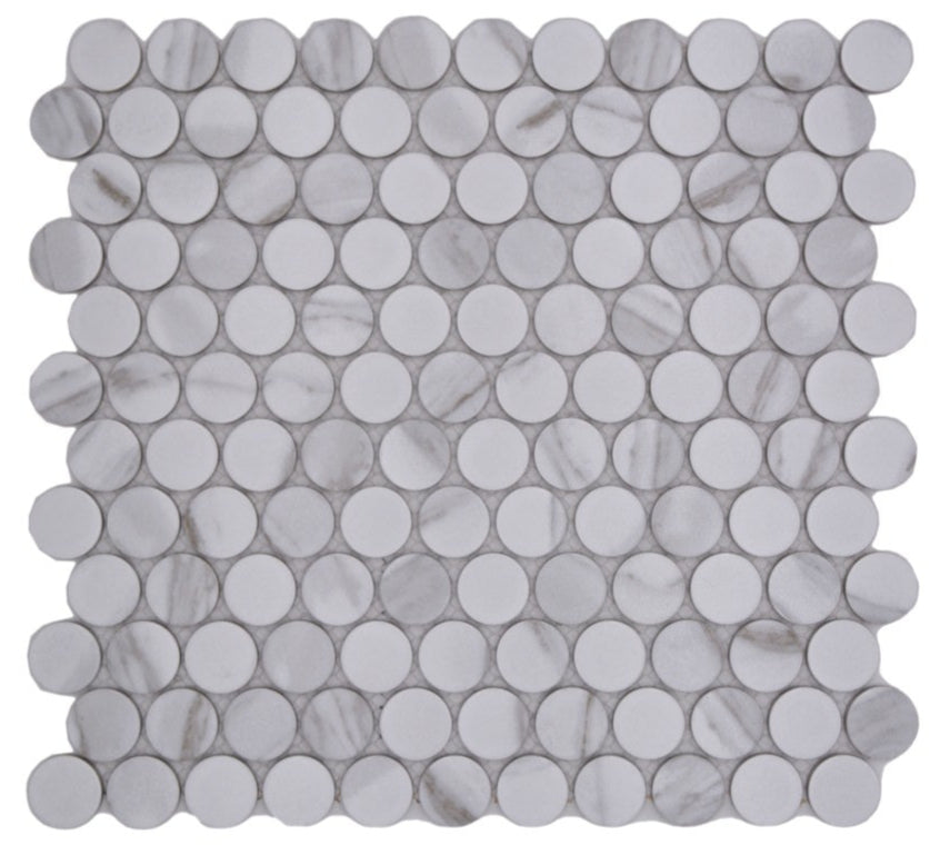 Calacatta Marmor Weiss Grau Knopf Keramik Mosaikfliese