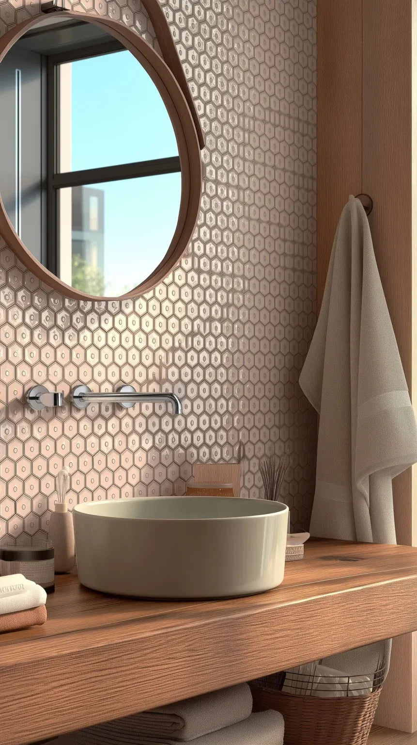 Rückwandfliese Beige Glanz Hexagon Porzellan Mosaik