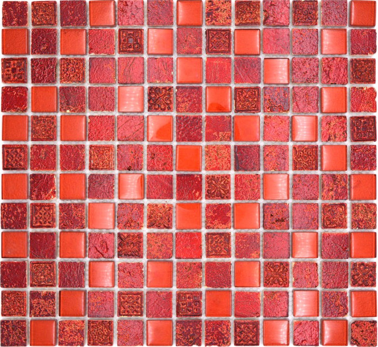 Carmen Rot Mosaikfliese Mix Transluzent Resin
