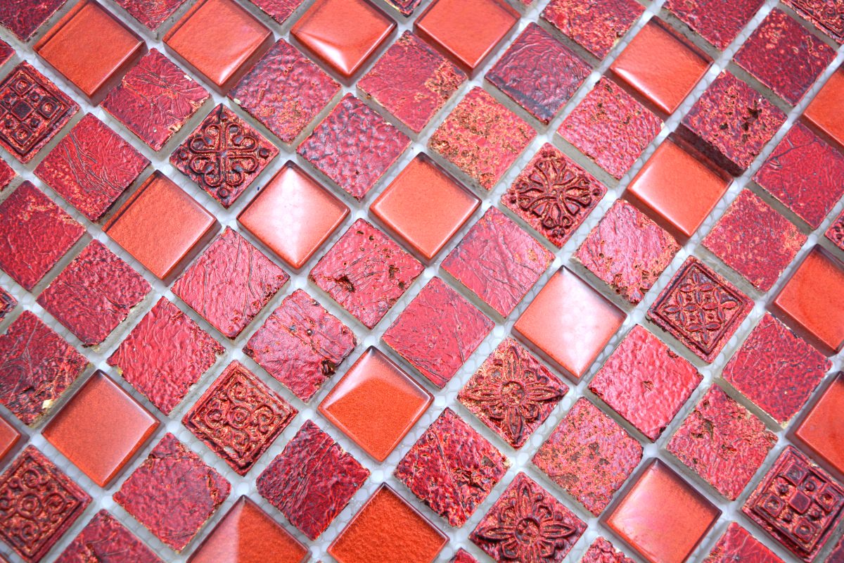 Carmen Rot Mosaikfliese Mix Transluzent Resin Plättli