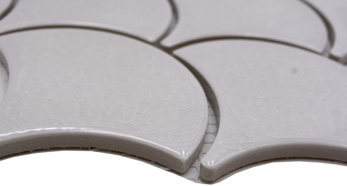 Craquelé Creme Weiss Muschel Mosaikfliese Keramik Fischschuppen