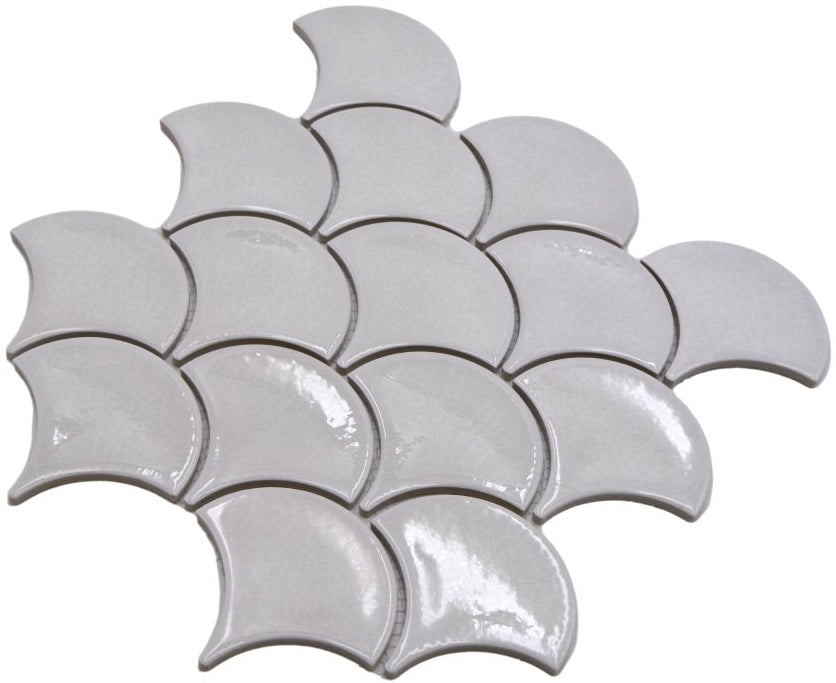 Craquelé Creme Weiss Muschel Mosaikfliese Keramik Glänzend