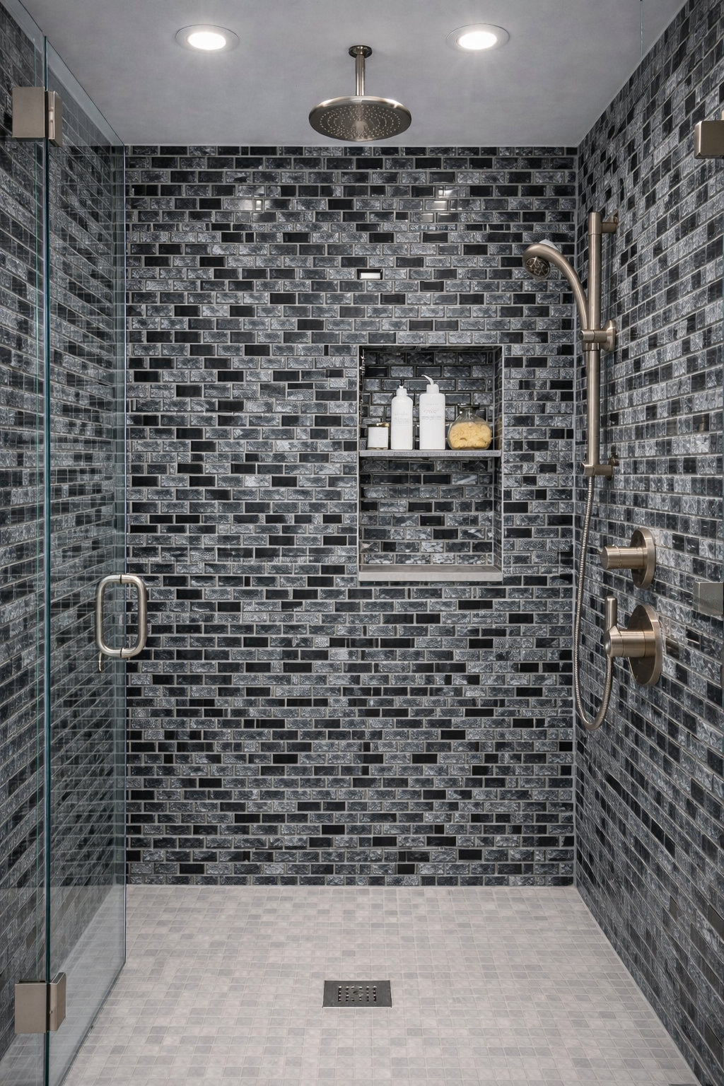 Crystal Grau Schwarz Marmor Naturstein Mosaikfliese Dusche