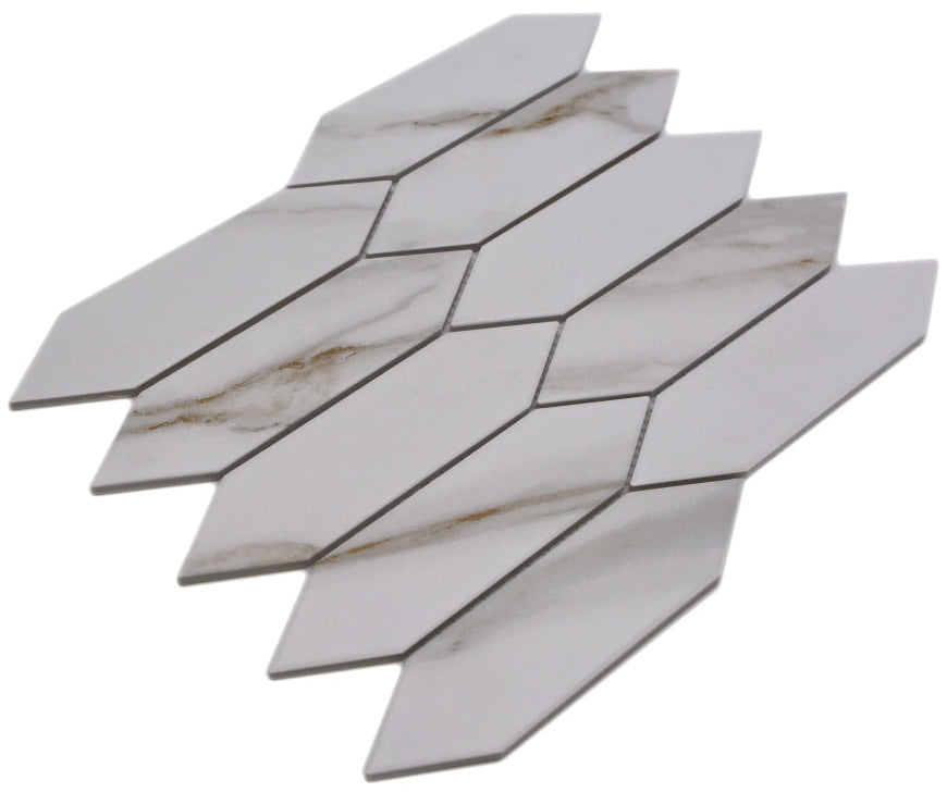 Design Chevron Mosaikfliese Weiss Marmor Optik