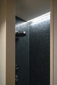 Dusch Wand Blau Gold Ader Quadrat Glas Mosaik Fliese