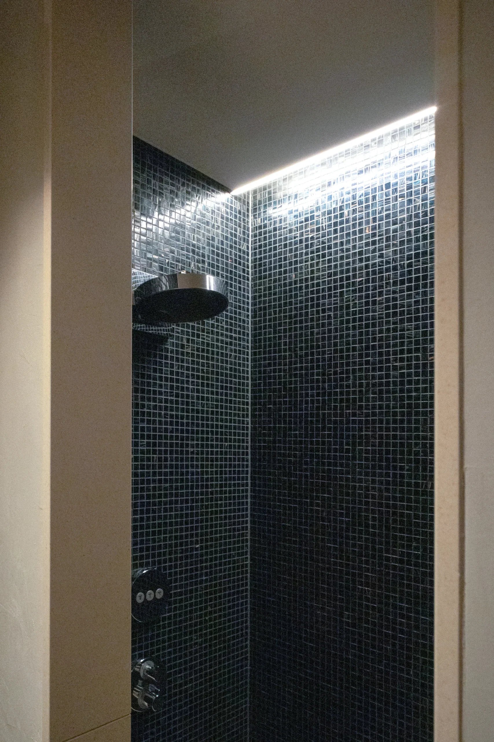 Dusch Wand Blau Gold Ader Quadrat Glas Mosaik Fliese