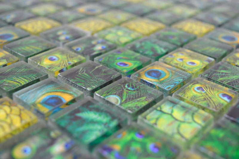 Emerald Feder Grün Glas Mosaikfliesen Pfau Muster