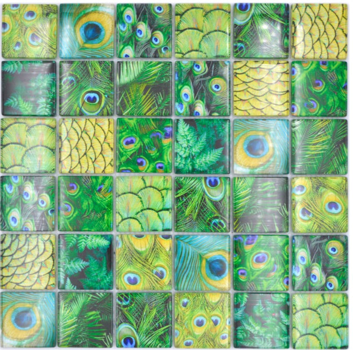 Emerald Grün Feder Glass Mosaik 48 x 48 mm
