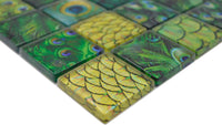 Emerald Grün Feder Glass Mosaik 48 x 48 mm Glänzend Plättli