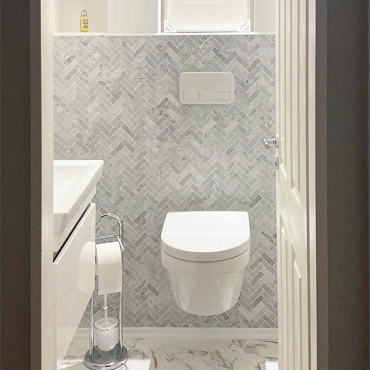 Chevron Grau Weis Marmor Fliesen Mosaik