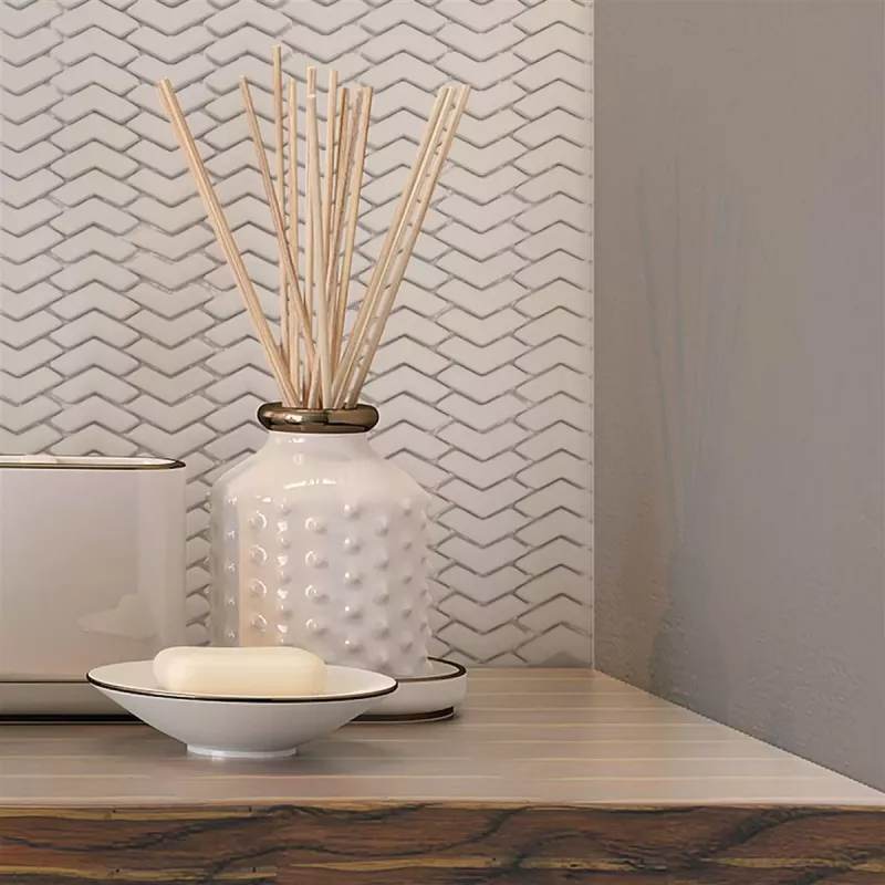 Fischgrät Mosaikfliese Chevron Weiss ECO Glas Frostbeständig