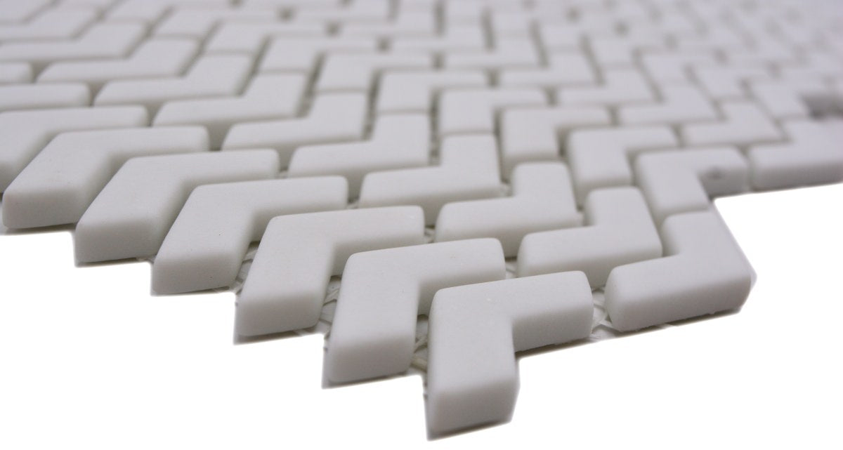 Fischgrät Mosaikfliese Weiss ECO Glas Frostbeständig Boden Platten