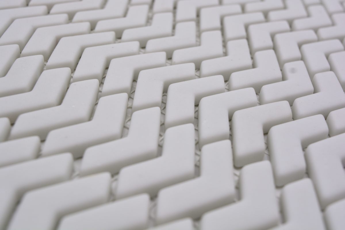 Fischgrät Mosaikfliese Weiss ECO Glas Frostbeständig Wad Platten