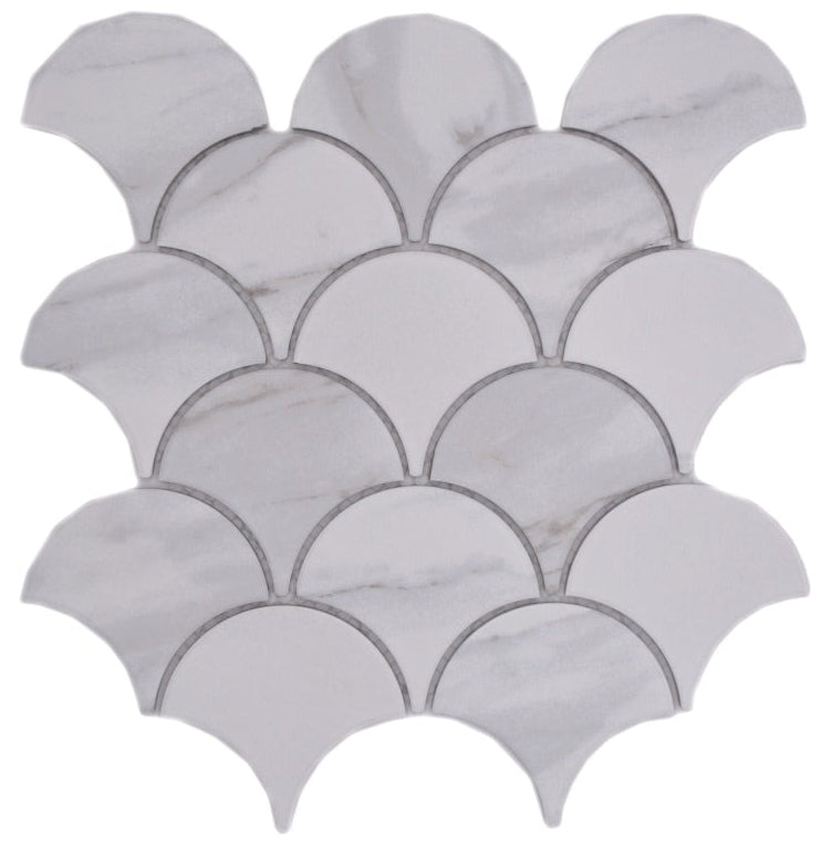 Fischschuppen Keramik Mosaikfliese Weiss