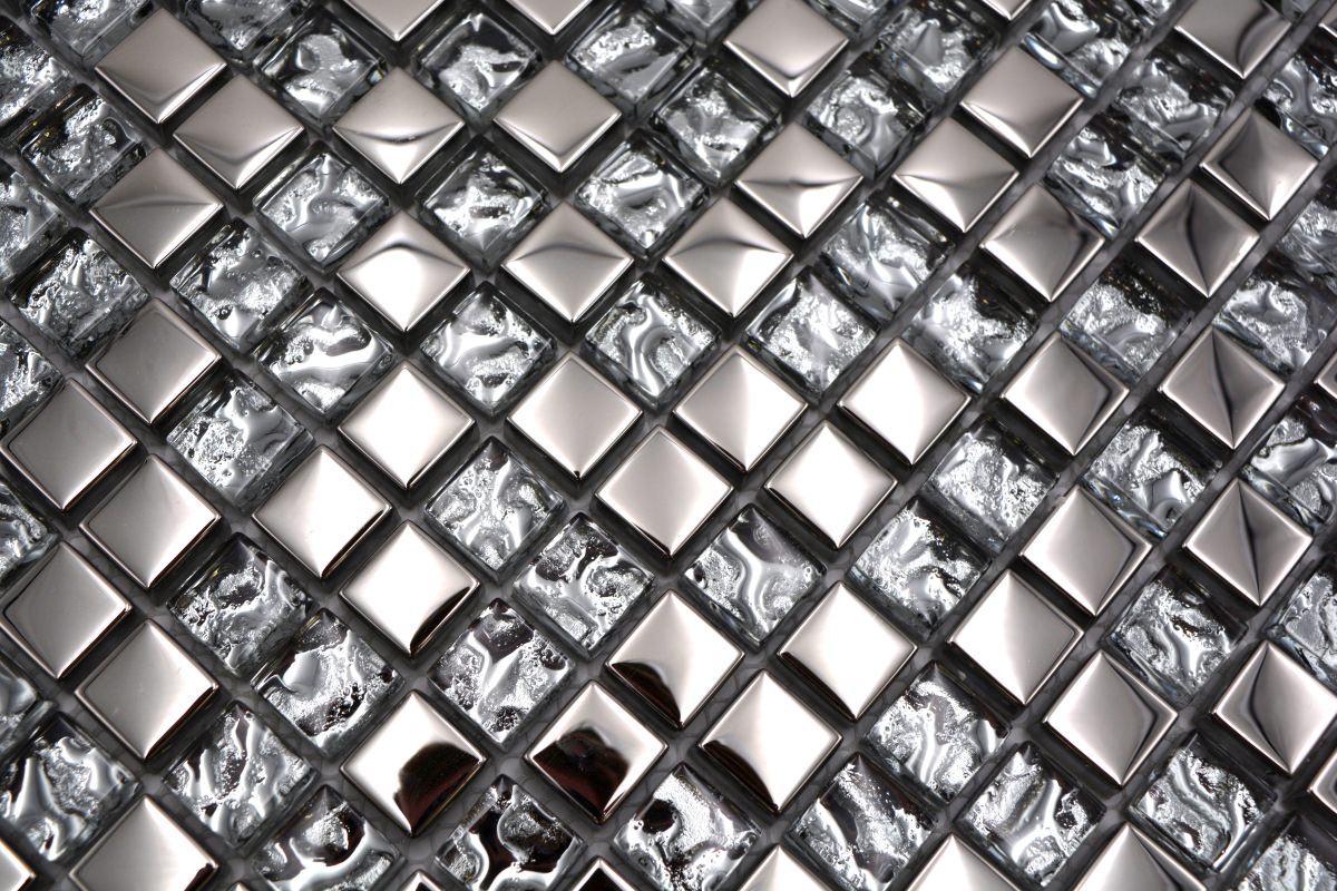 Glas Mosaikfliese Silber Metallic Crystal Plättli
