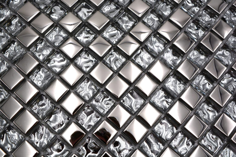 Glas Mosaikfliese Silber Metallic Crystal Plättli