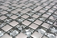 Glas Mosaikfliese Silber Metallic Crystal Spiegel