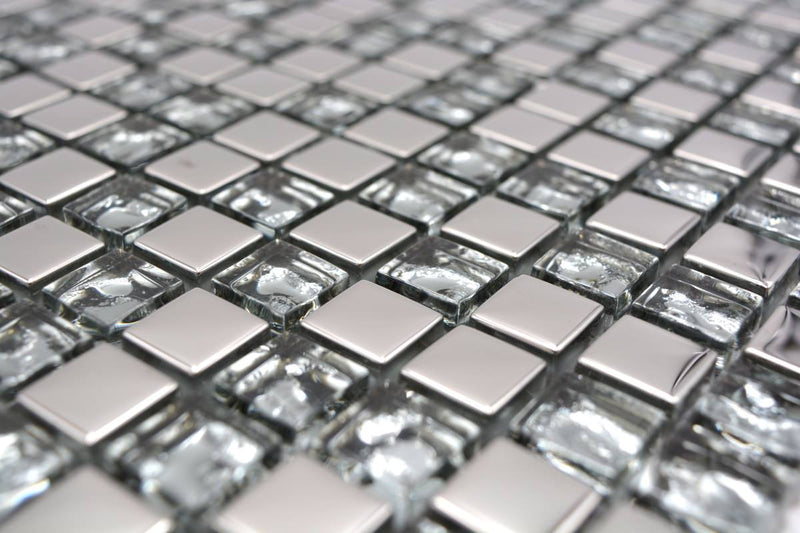 Glas Mosaikfliese Silber Metallic Crystal Spiegel
