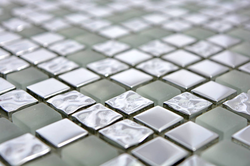Glasmosaik Silber Kristall Eisoptik 15x15 mm Spiegel