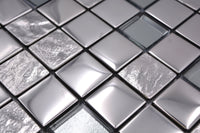 Glasmosaikfliese Bern Chrome mit Muster 300 x 300 mm Silber