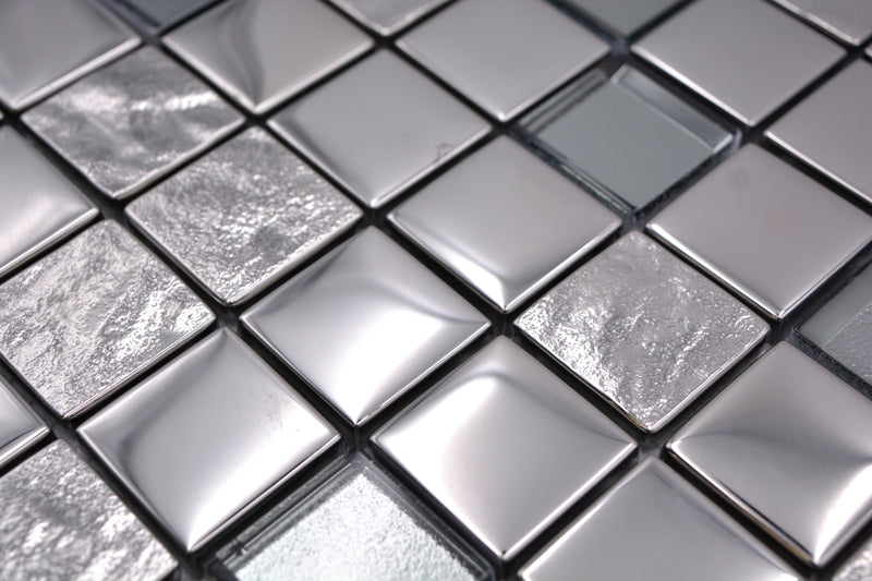 Glasmosaikfliese Bern Chrome mit Muster 300 x 300 mm Silber