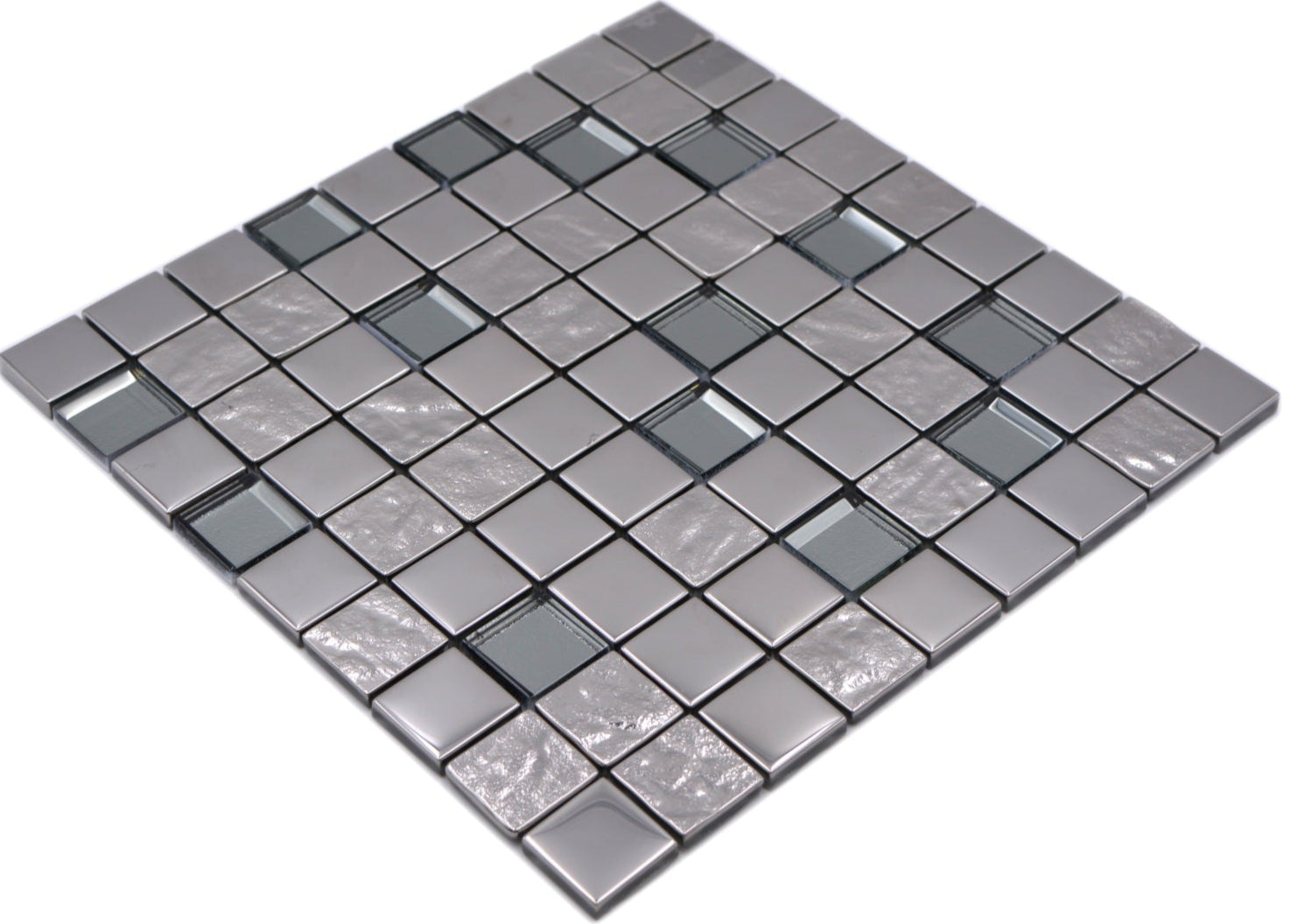 Glasmosaikfliese Bern Chrome mit Muster 300 x 300 mm Silber Plättli