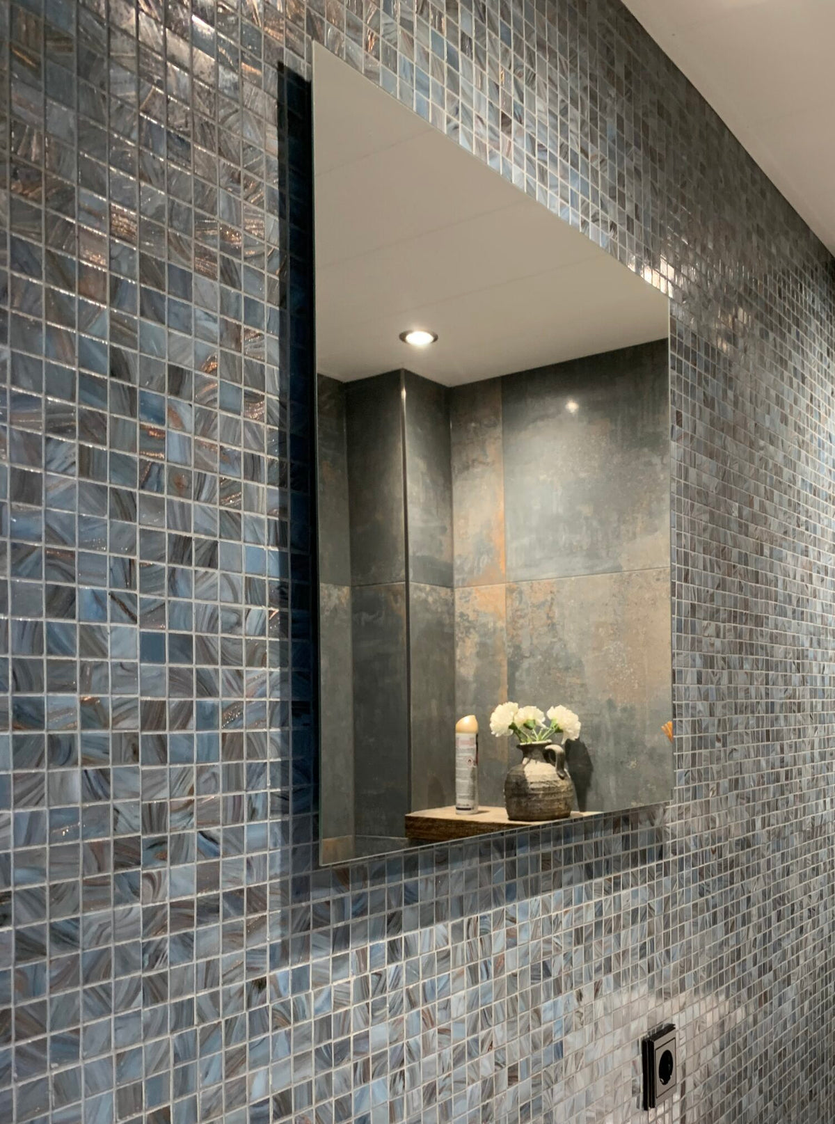 Grau Blau Ader Quadrat Glas Mosaik Wand Fliese