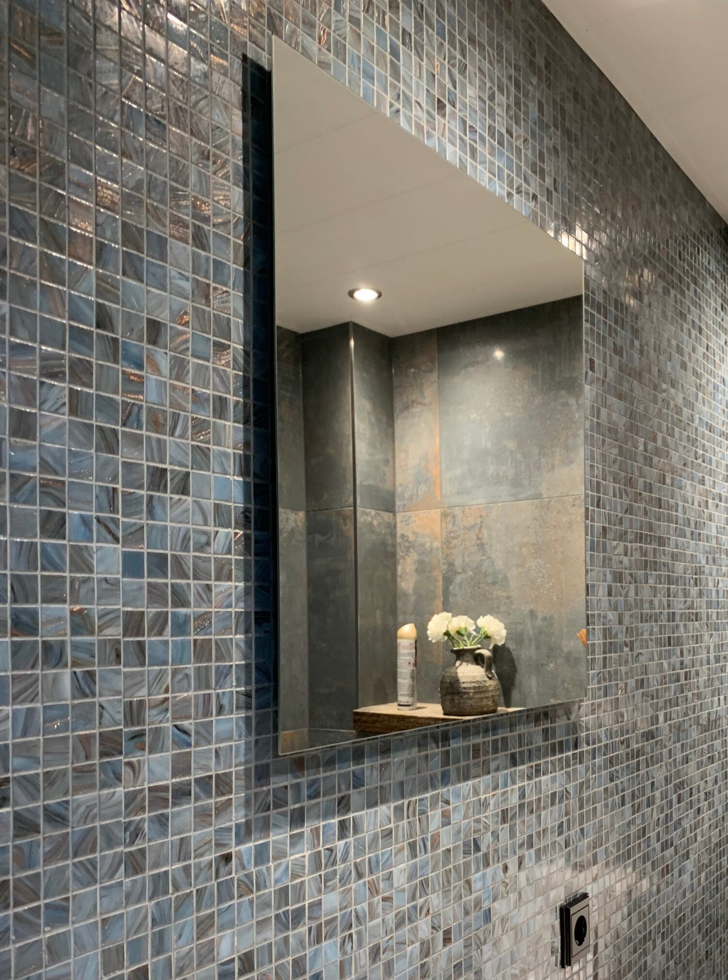 Grau Blau Ader Quadrat Glas Mosaik Wand Fliese