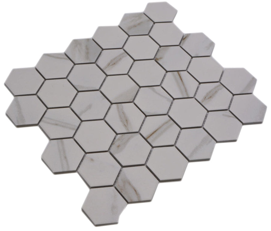 Gstaad Hexagon Keramik Platten Weiss Mosaikfliese Beige