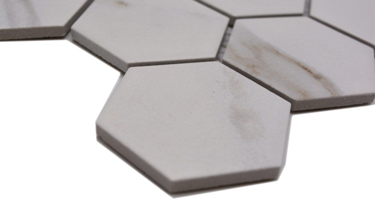 Gstaad Hexagon Keramik Platten Weiss Mosaikfliese Sechseck