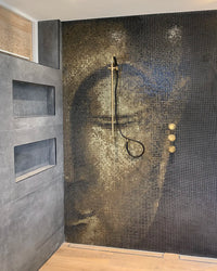 Hell Braun Körnig Quadrat Glas Mosaik Fliese Dusch Wand