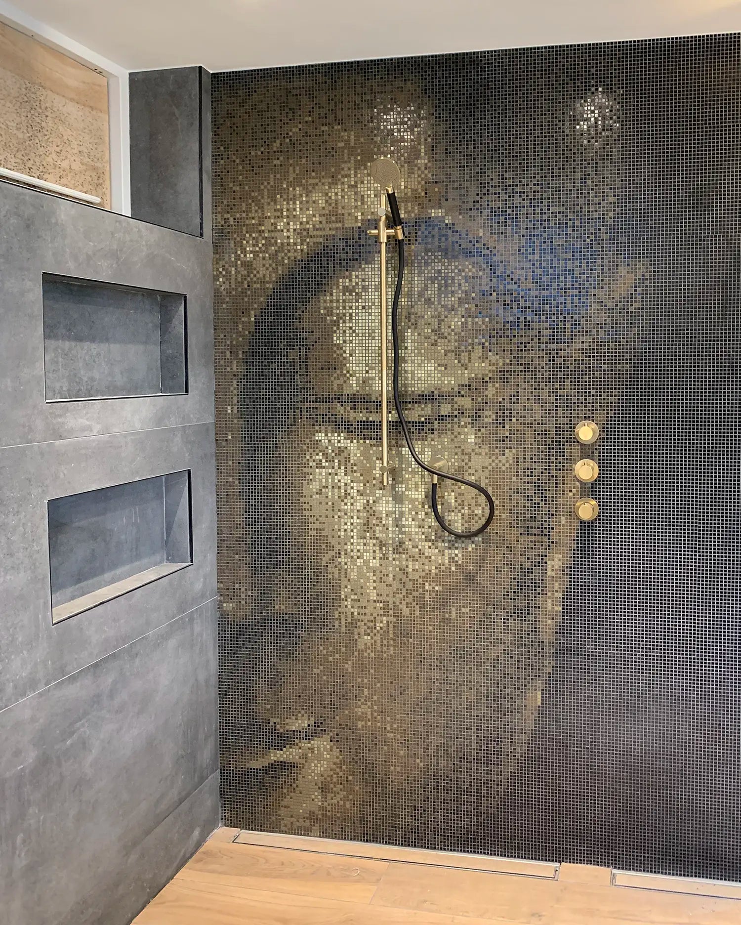 Hell Braun Körnig Quadrat Glas Mosaik Fliese Dusch Wand