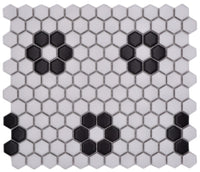 Hexa Schwarz Weiss Blumen Mosaikfliese