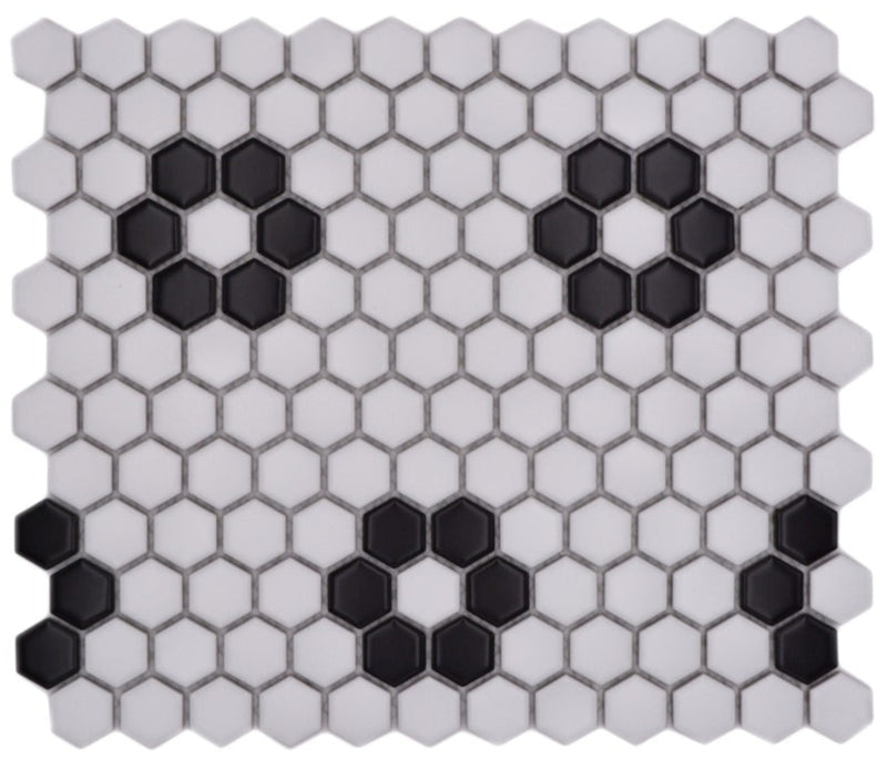 Hexa Schwarz Weiss Blumen Mosaikfliese