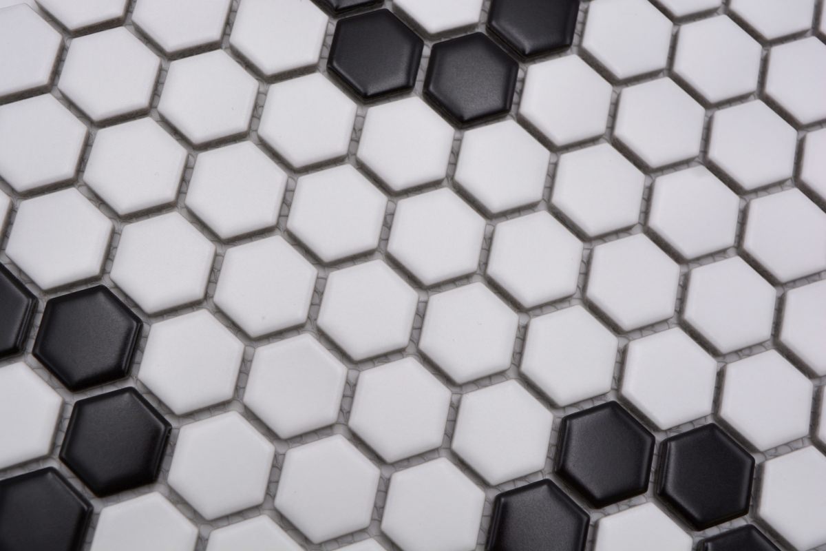 Hexa Schwarz Weiss Mosaikfliese